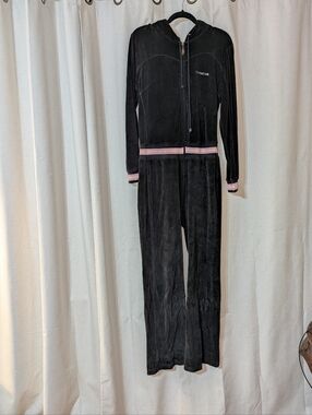 Black US Polo 90s Y2K Velour Tracksuit Pink And White Stripes Large